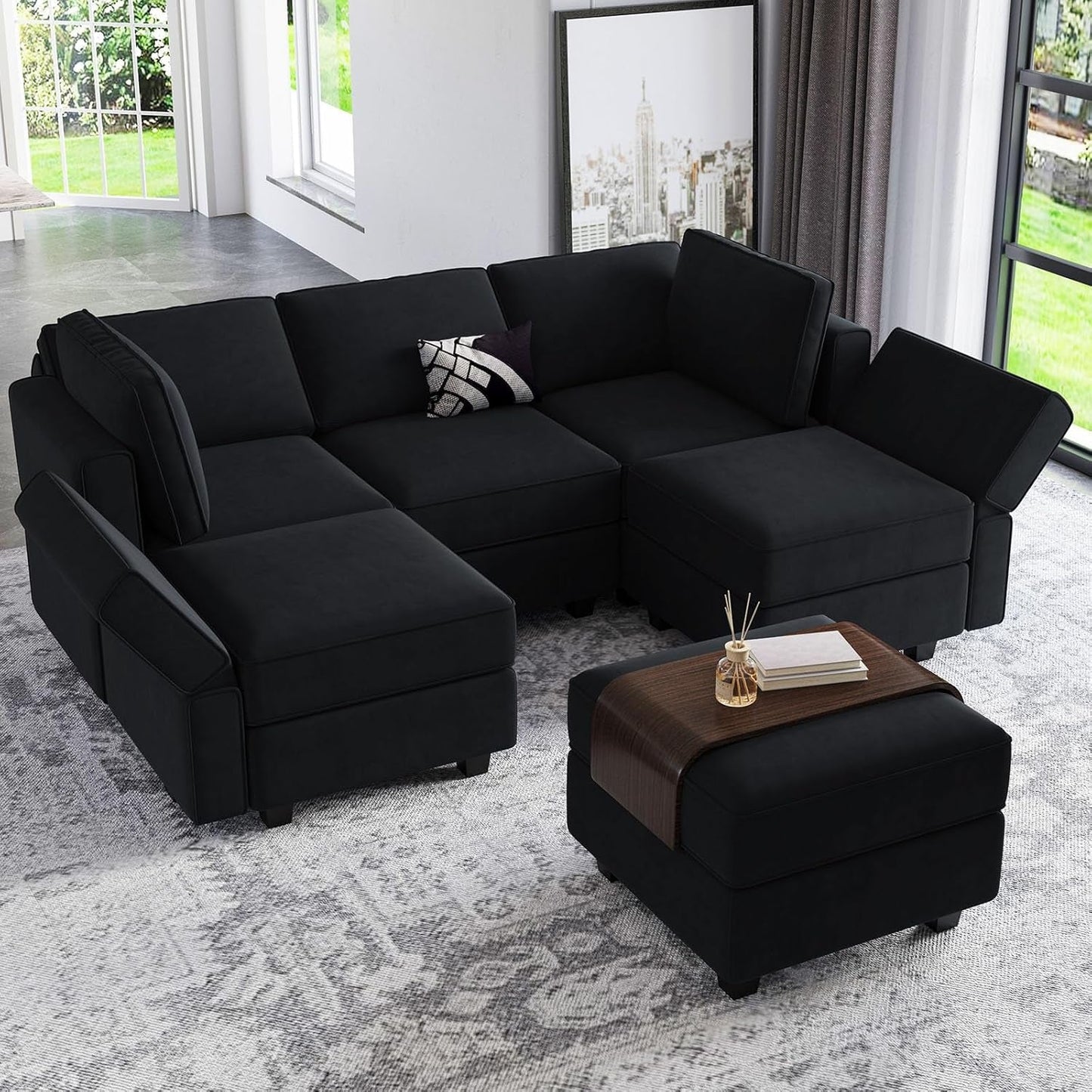 Modular Sofa Velvet Couch with Chaise