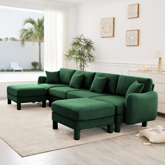 Green Ottomans Boucle Fabric U Sofa