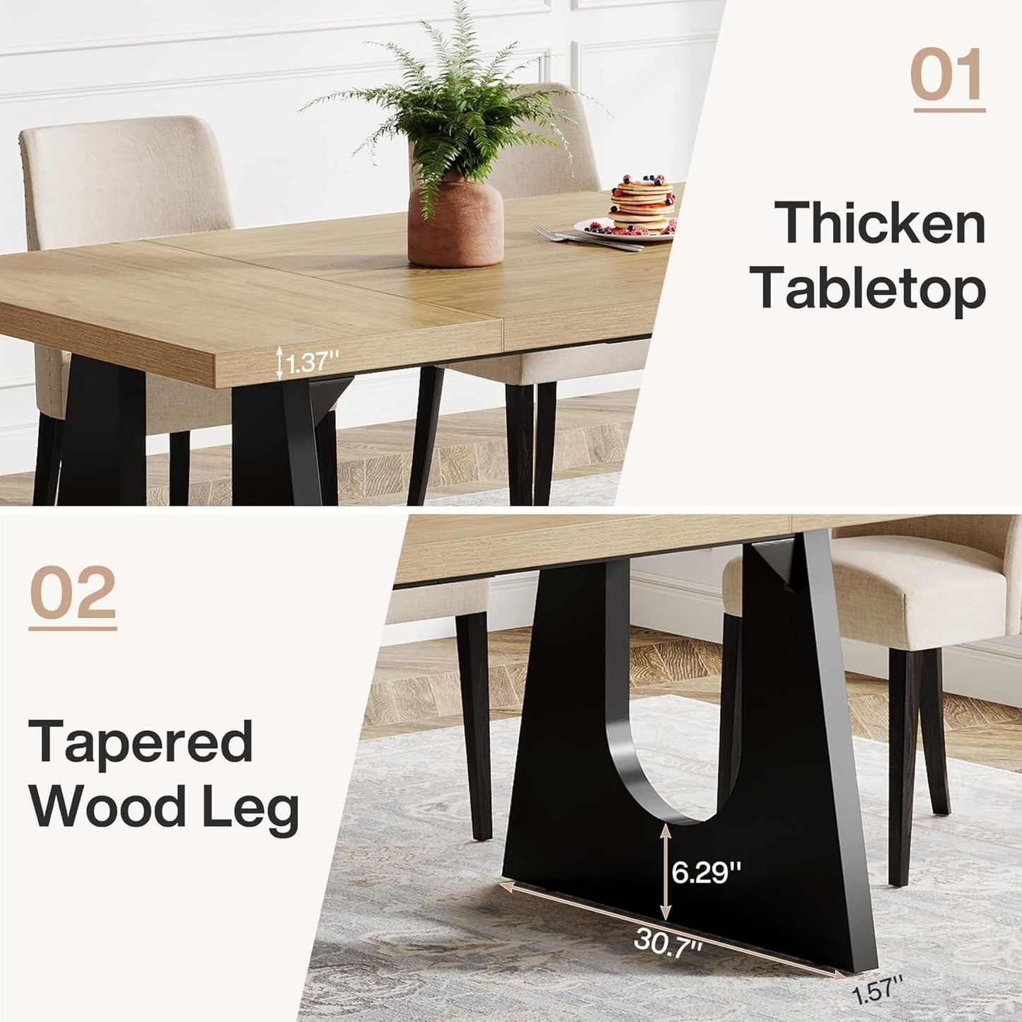 Rustic 70" Farmhouse Dining Table for 6–8 People