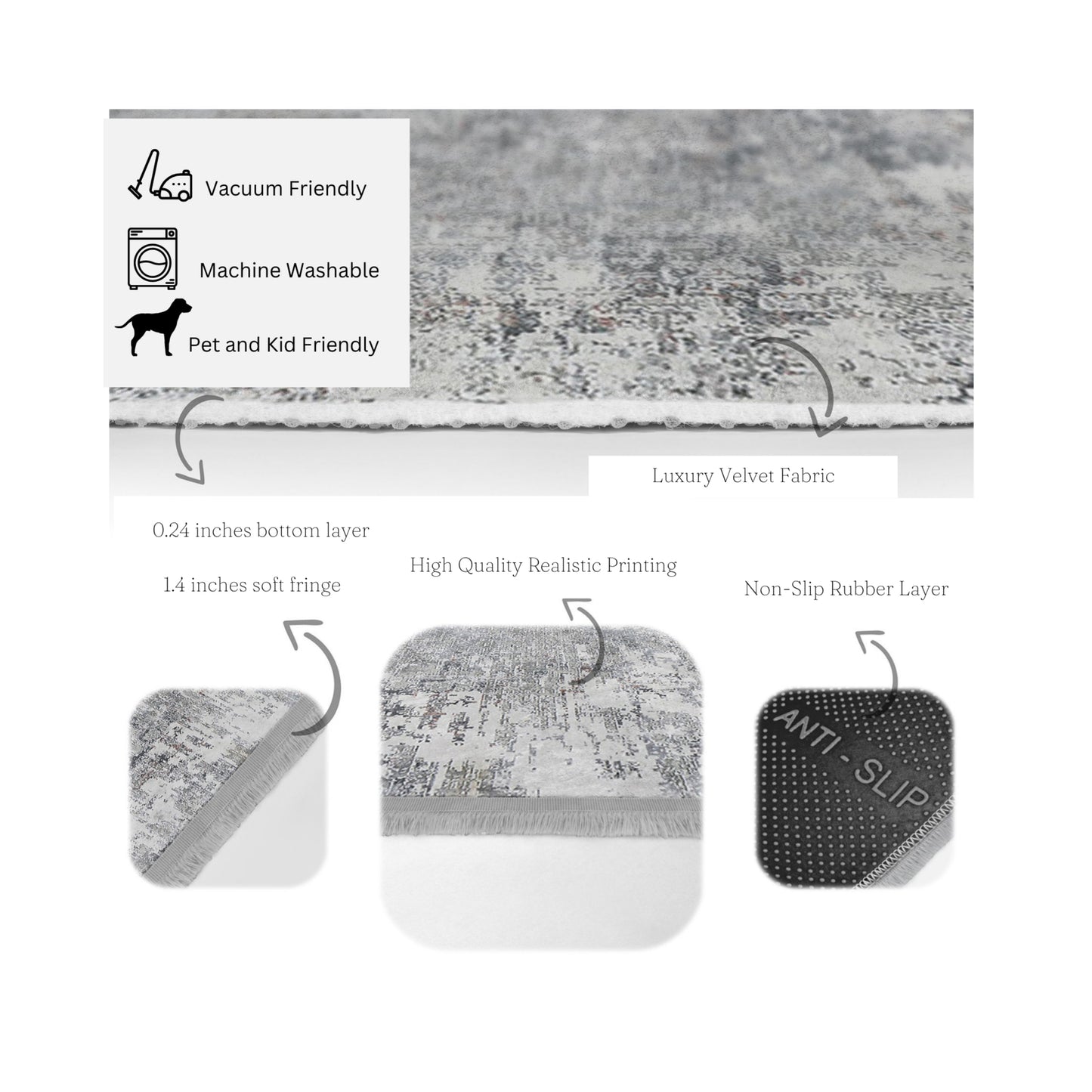 Grey Bedroom Decor Washable Area Rug | Homeezone