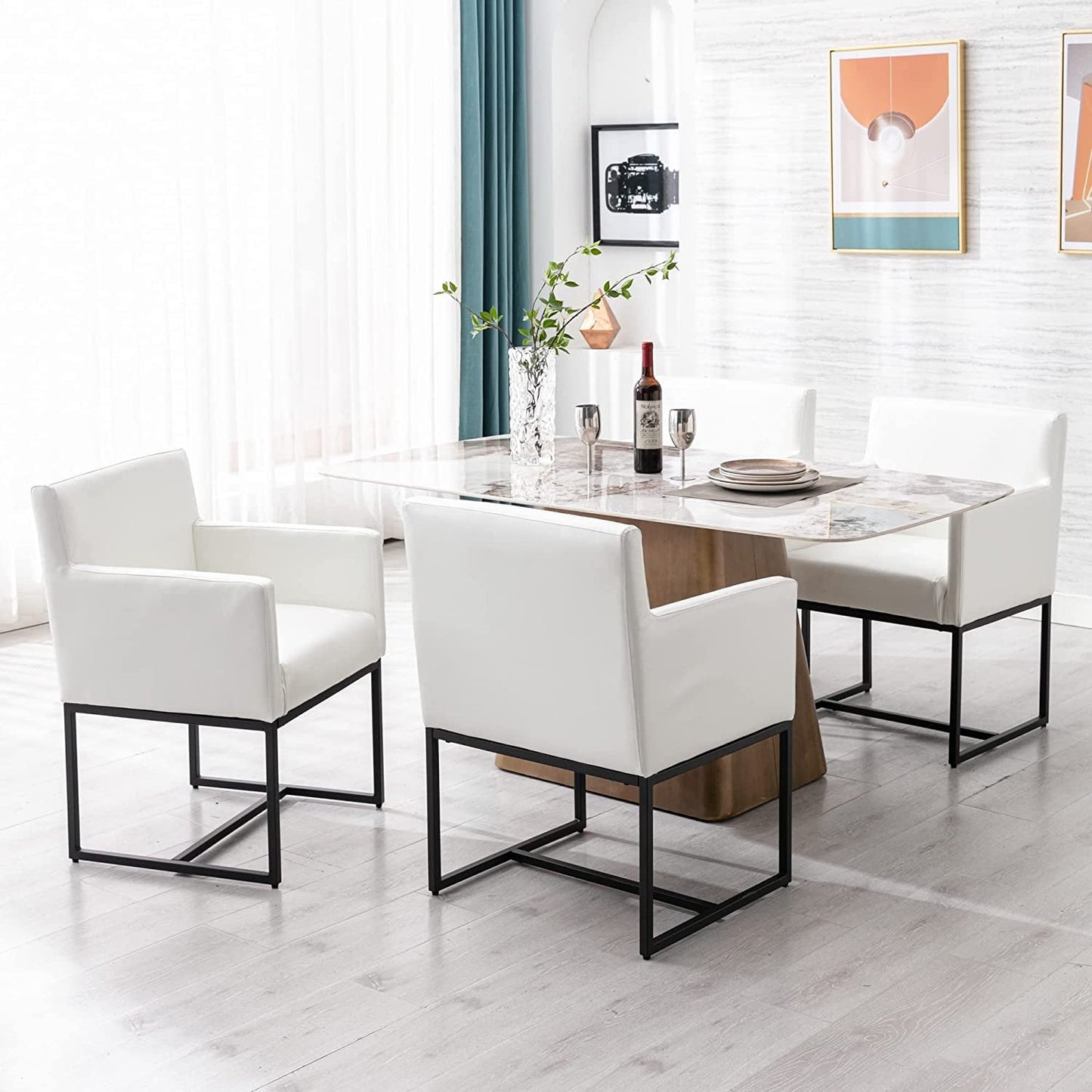 White Upholstered Armchairs Set of 4