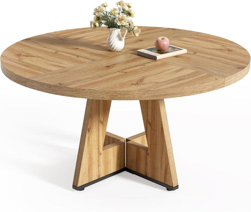 47" Round Wooden Dining Table with Pedestal Base Seats 4–6