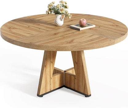 47" Round Wooden Dining Table with Pedestal Base Seats 4–6