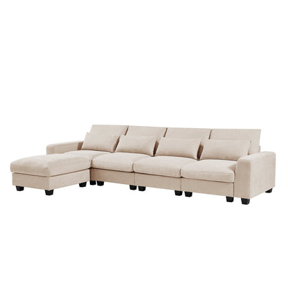 Beige L-Shaped Linen Sectional Sofa