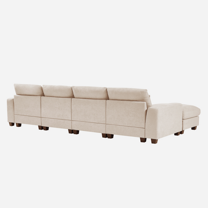 Beige L-Shaped Linen Sectional Sofa
