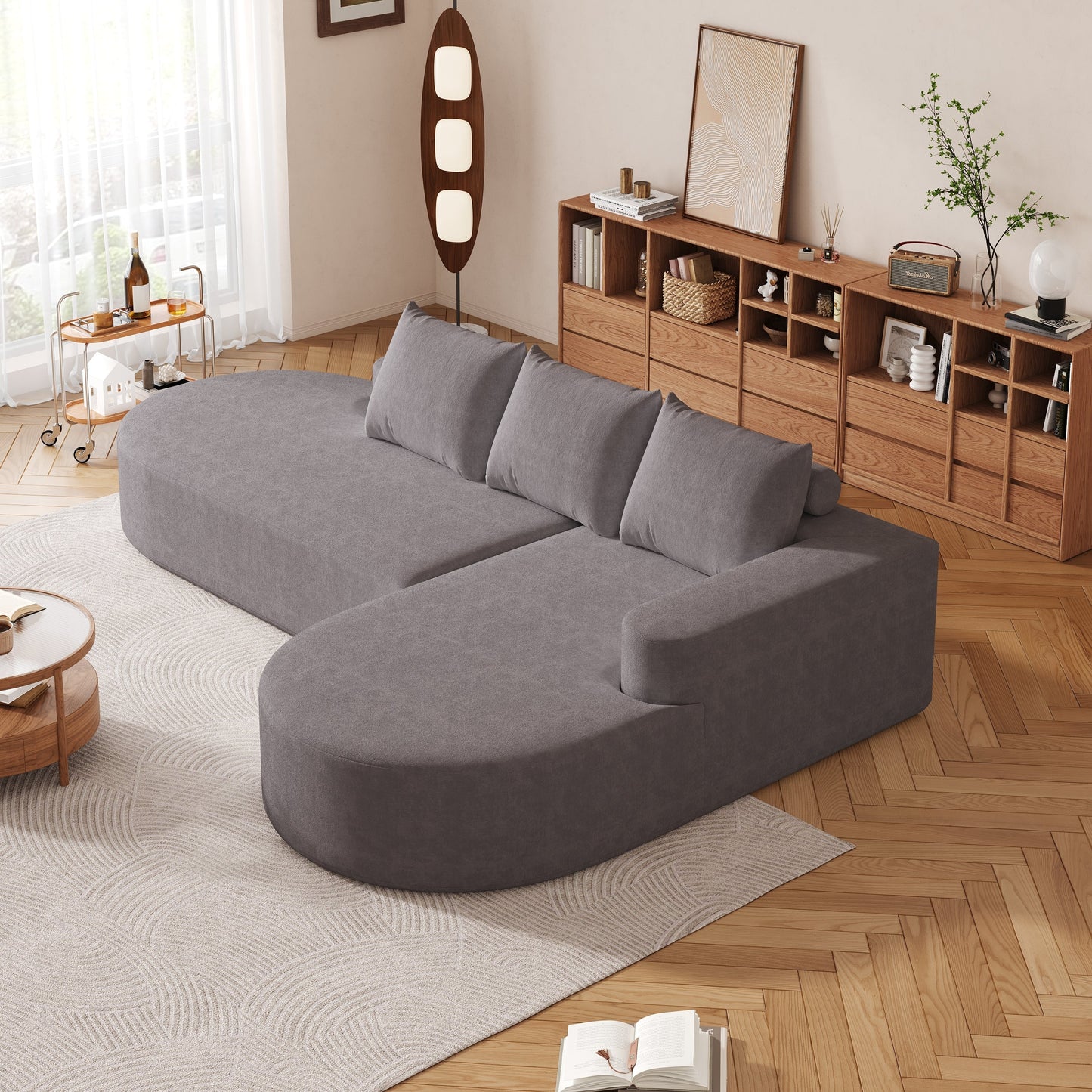 Grey Chenille Curved Sofa