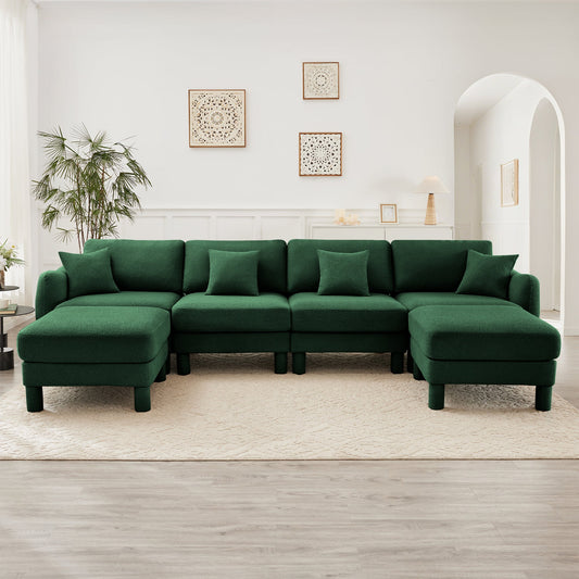 Green Ottomans Boucle Fabric U Sofa