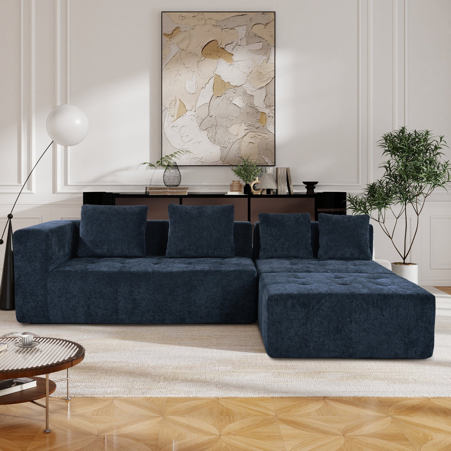 Contemporary Dark Blue Modular 3-Seater Sofa