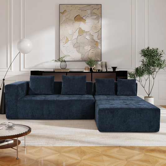 Contemporary Dark Blue Modular 3-Seater Sofa