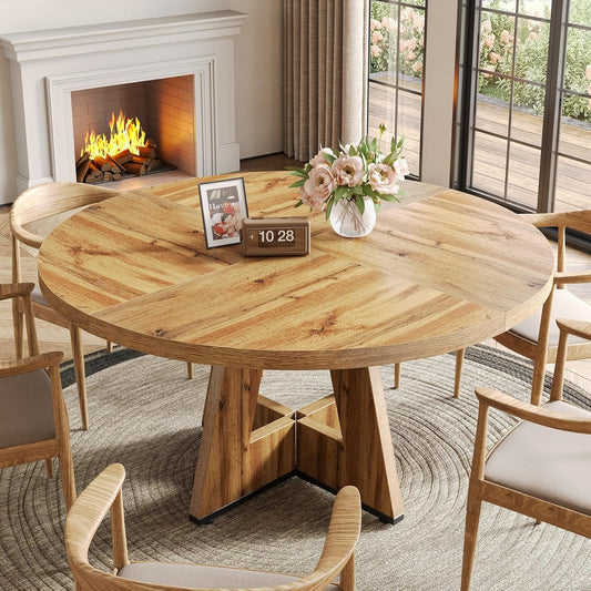 47" Round Wooden Dining Table with Pedestal Base Seats 4–6