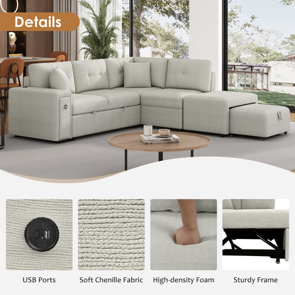Convertible Chenille Sectional Sofa Bed with Storage