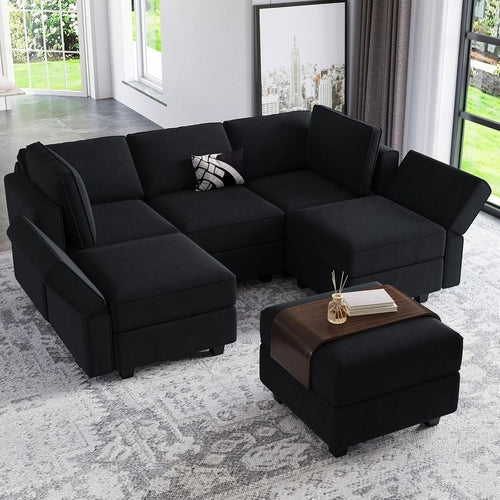 Modular  Sofa Velvet Couch with Chaise