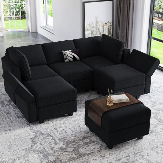 Modular  Sofa Velvet Couch with Chaise