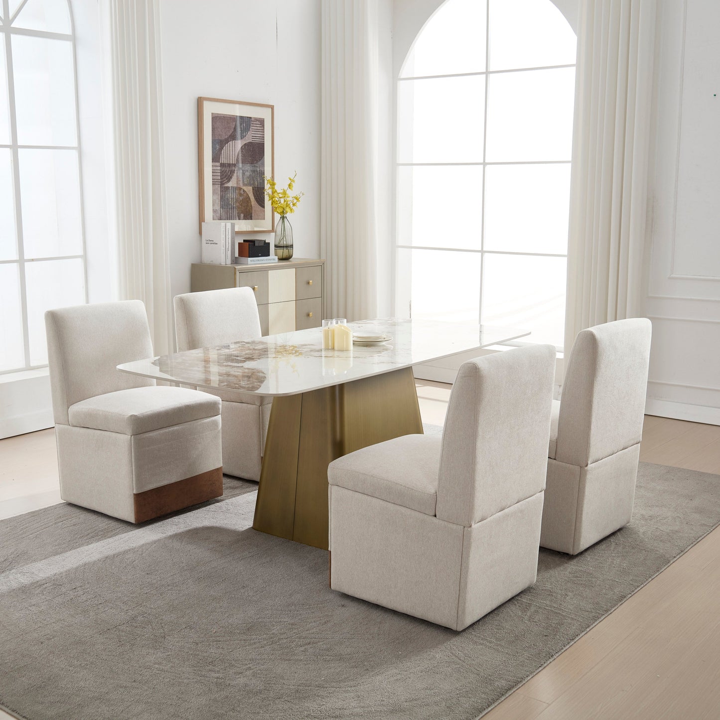 360 Degree Swivel Upholstered Dining Chairs Set of 2 Swivel Dining