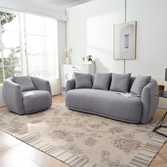 Modern Cashew-Shaped Sofa Set in Soft Grey