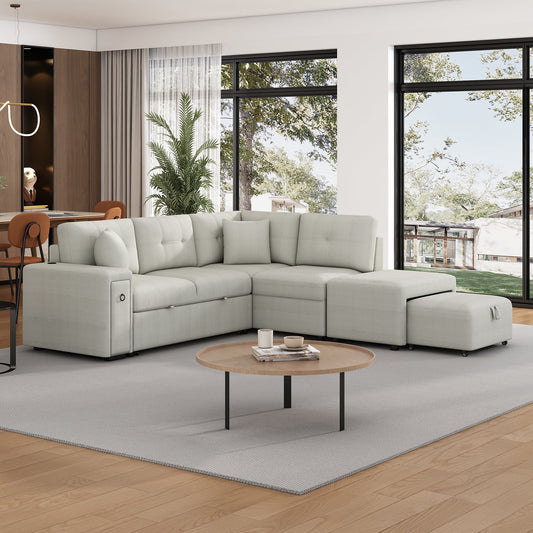 Convertible Chenille Sectional Sofa Bed with Storage