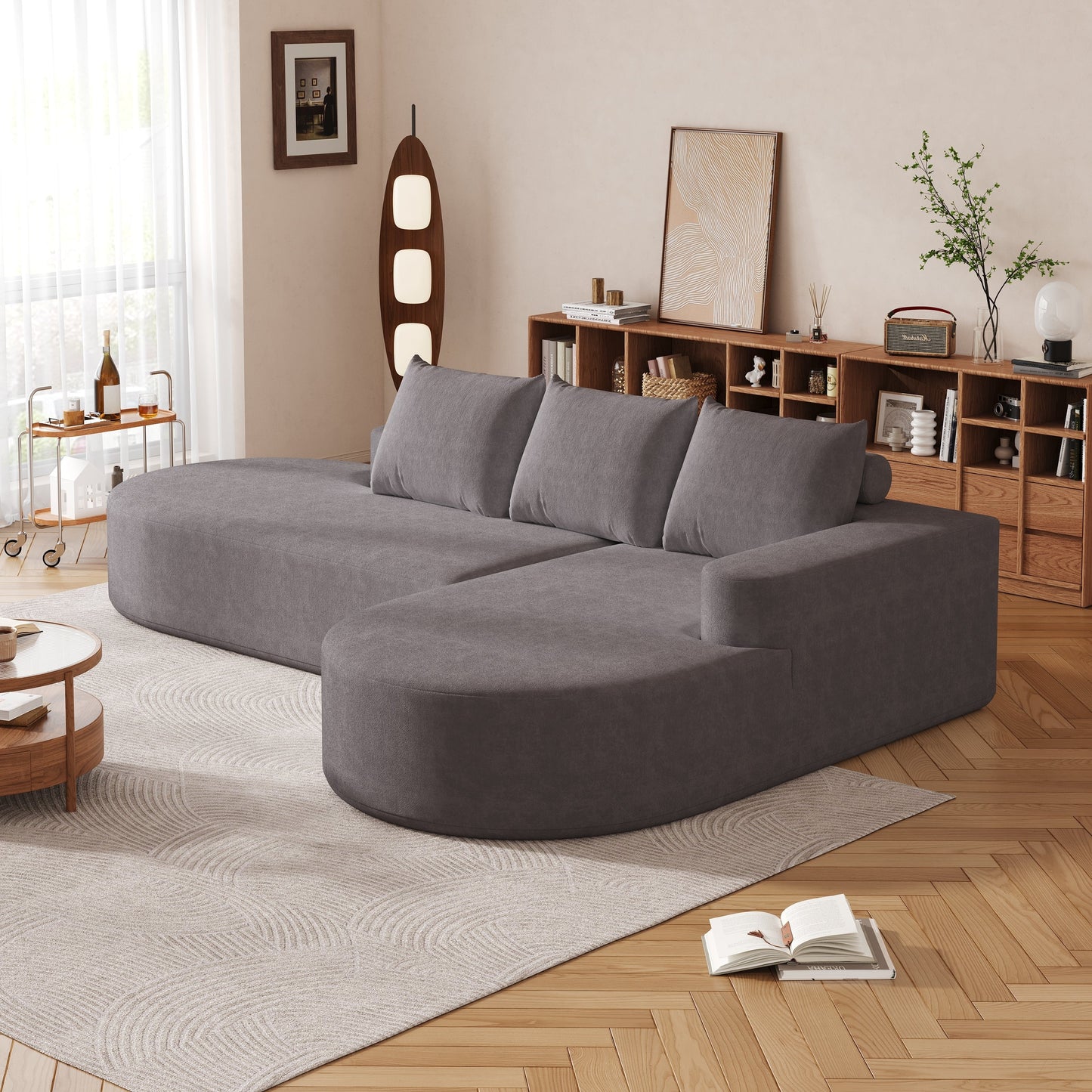 Grey Chenille Curved Sofa