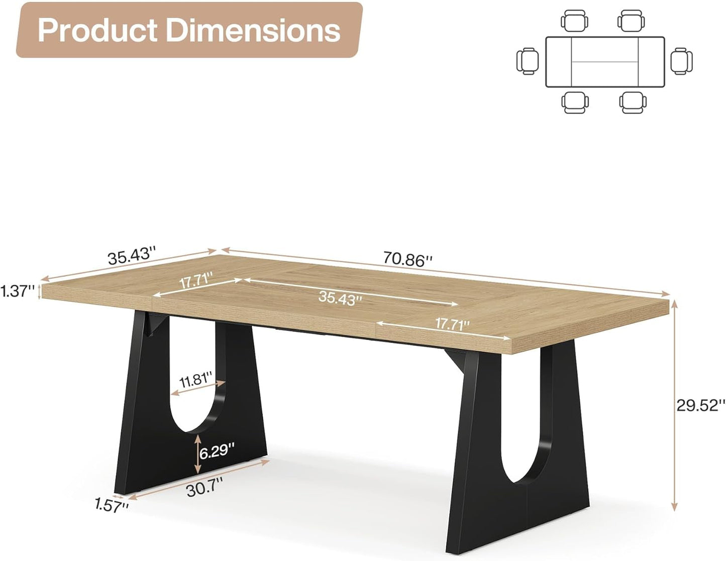 Rustic 70" Farmhouse Dining Table for 6–8 People