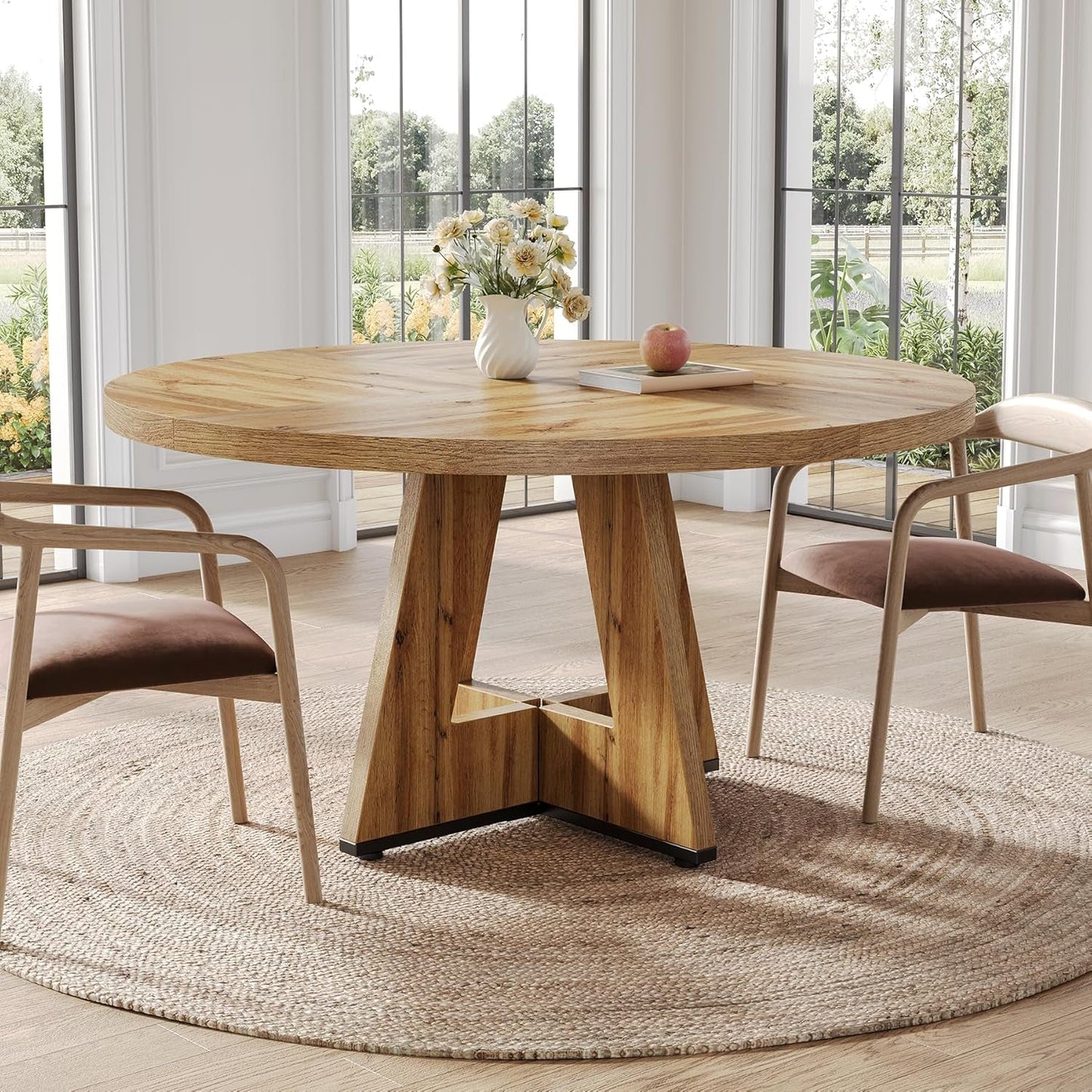 47" Round Wooden Dining Table with Pedestal Base Seats 4–6