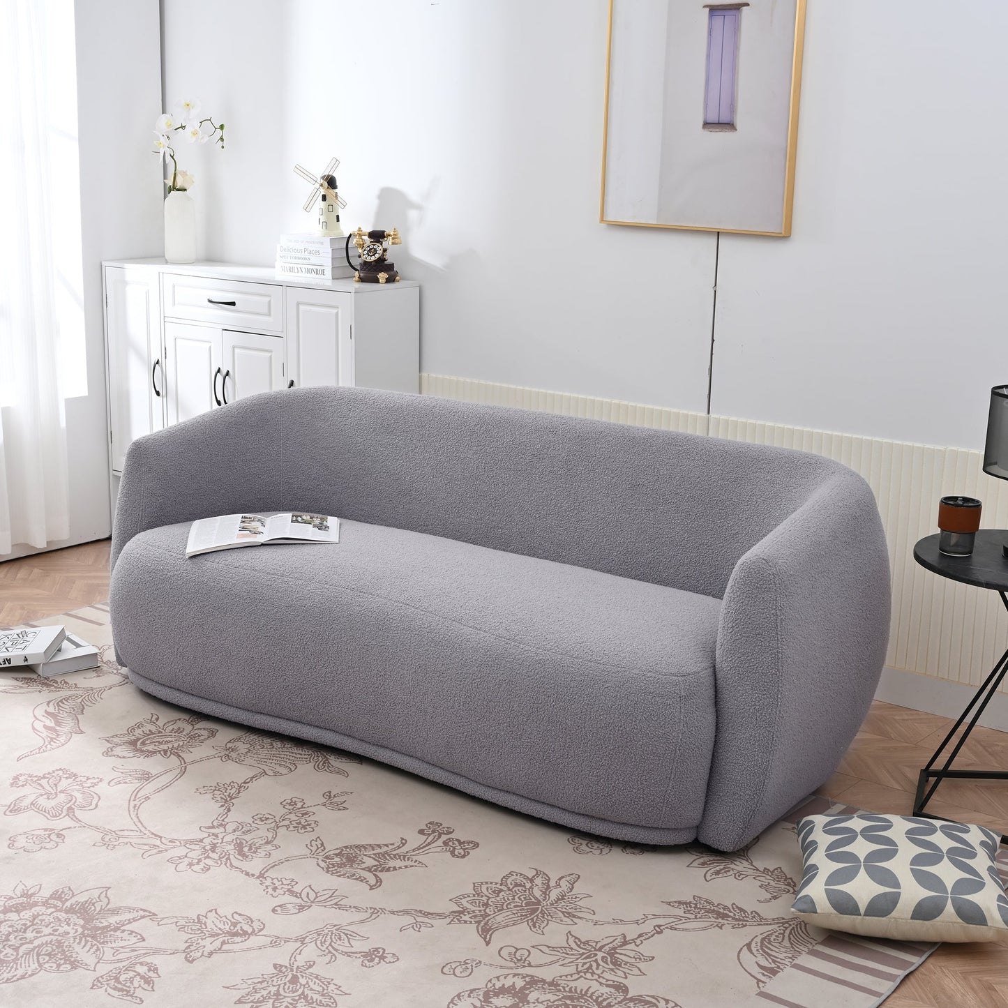 Modern Cashew-Shaped Sofa Set in Soft Grey