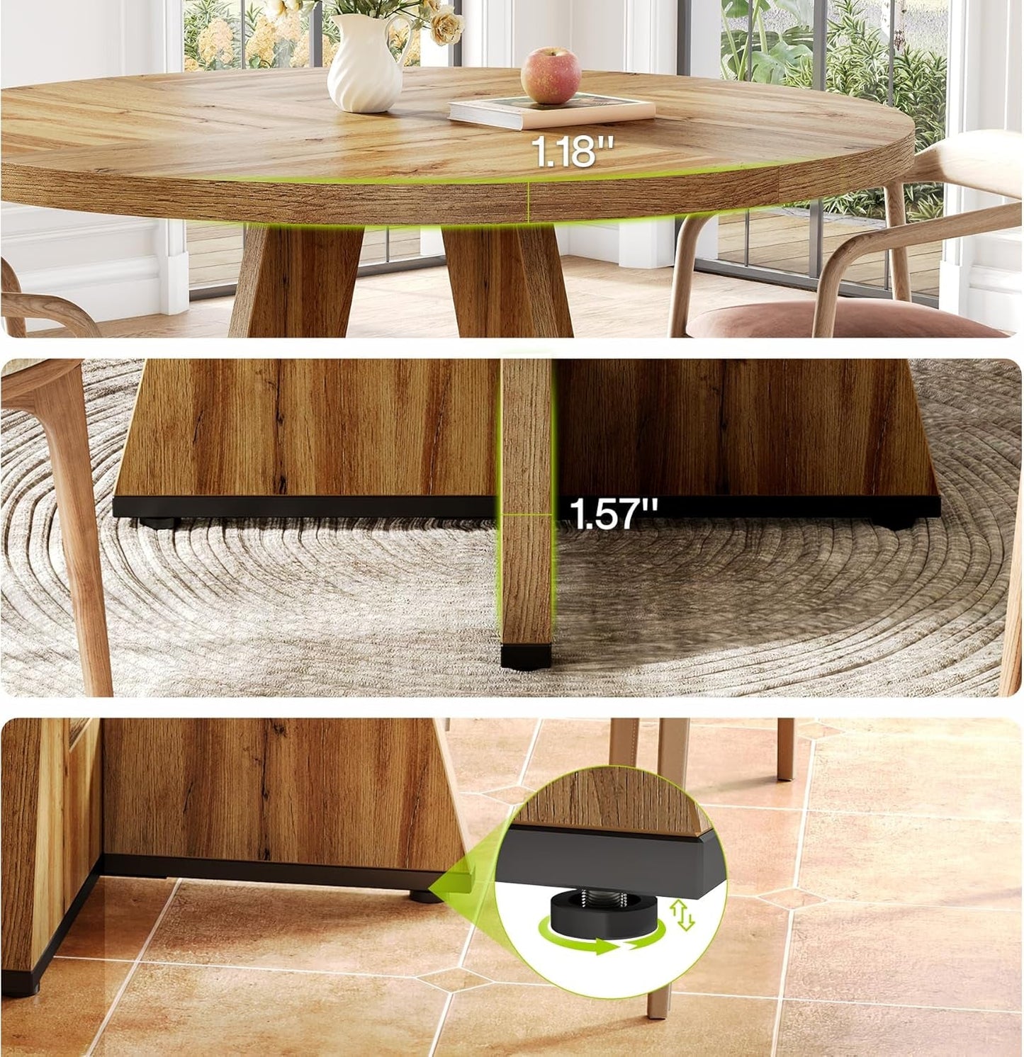 47" Round Wooden Dining Table with Pedestal Base Seats 4–6