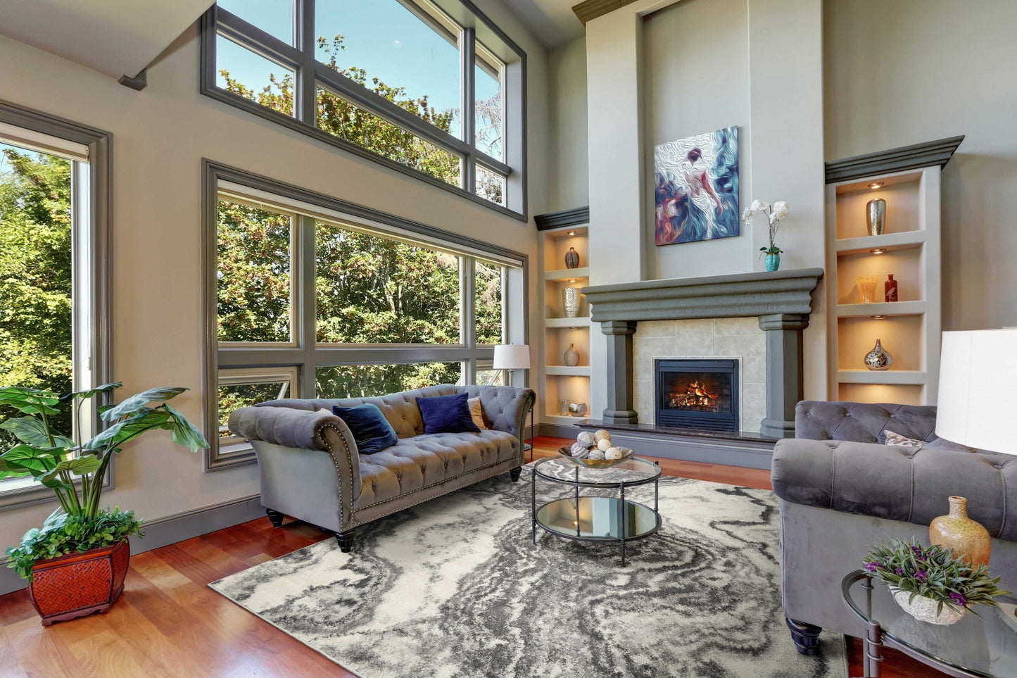 Ivory Grey Marble Rug