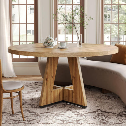 47" Round Wooden Dining Table with Pedestal Base Seats 4–6