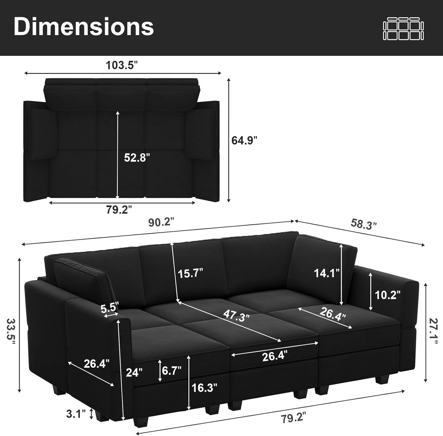 Modular  Sofa Velvet Couch with Chaise