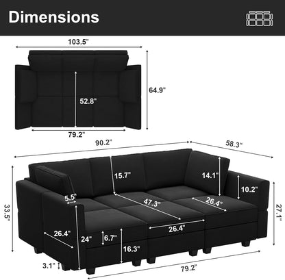 Modular  Sofa Velvet Couch with Chaise