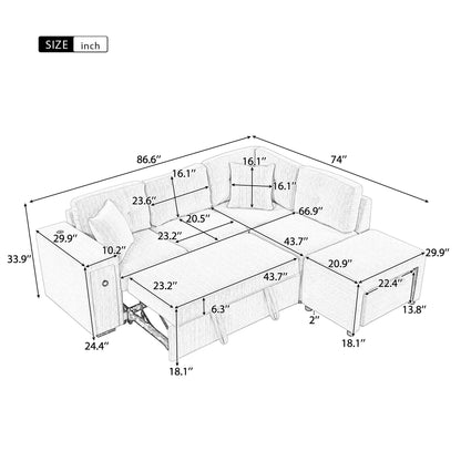Convertible Chenille Sectional Sofa Bed with Storage
