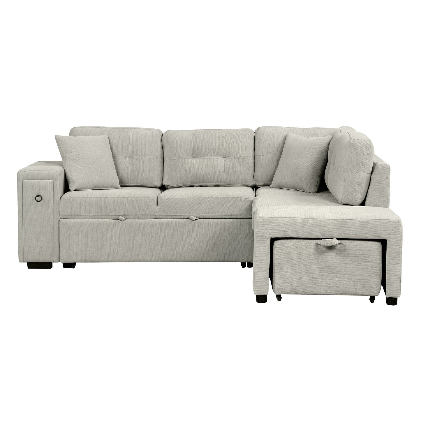 Convertible Chenille Sectional Sofa Bed with Storage