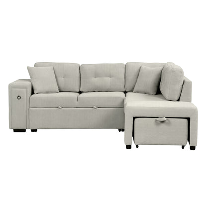 Convertible Chenille Sectional Sofa Bed with Storage