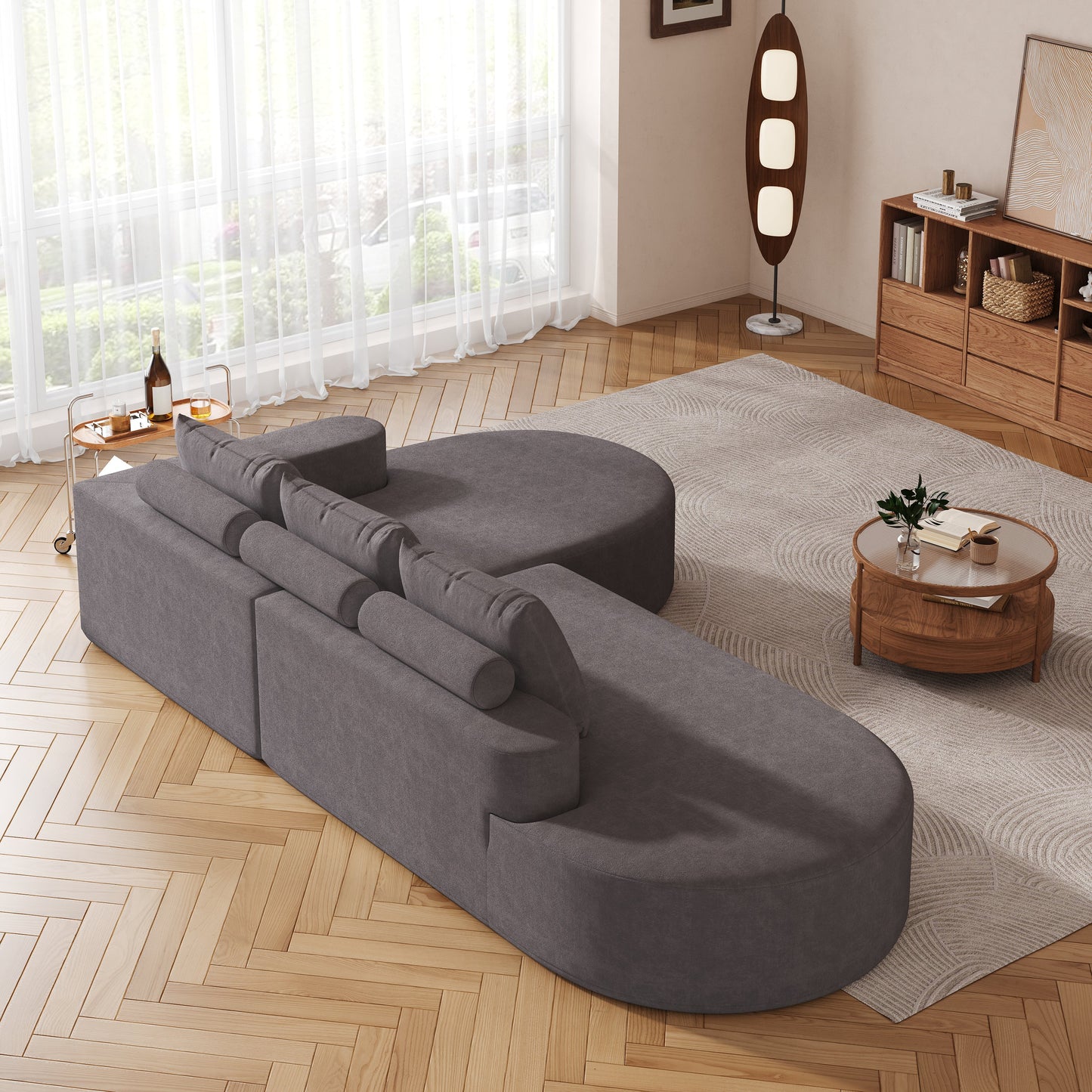 Grey Chenille Curved Sofa