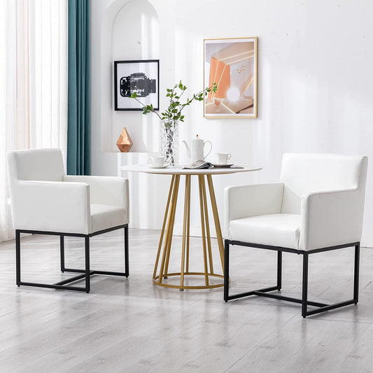 White Upholstered Armchairs Set of 4