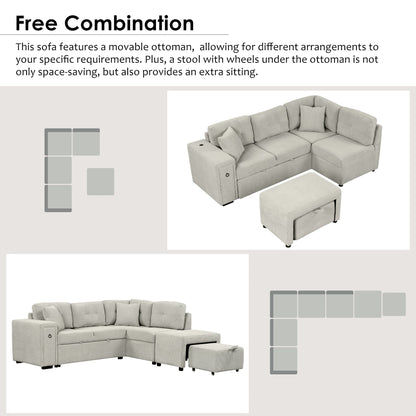 Convertible Chenille Sectional Sofa Bed with Storage