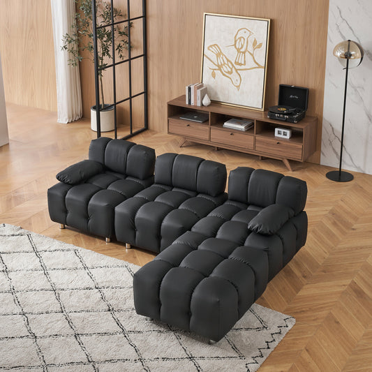 Black Leathaire Sleeper Sofa – 4-Seater