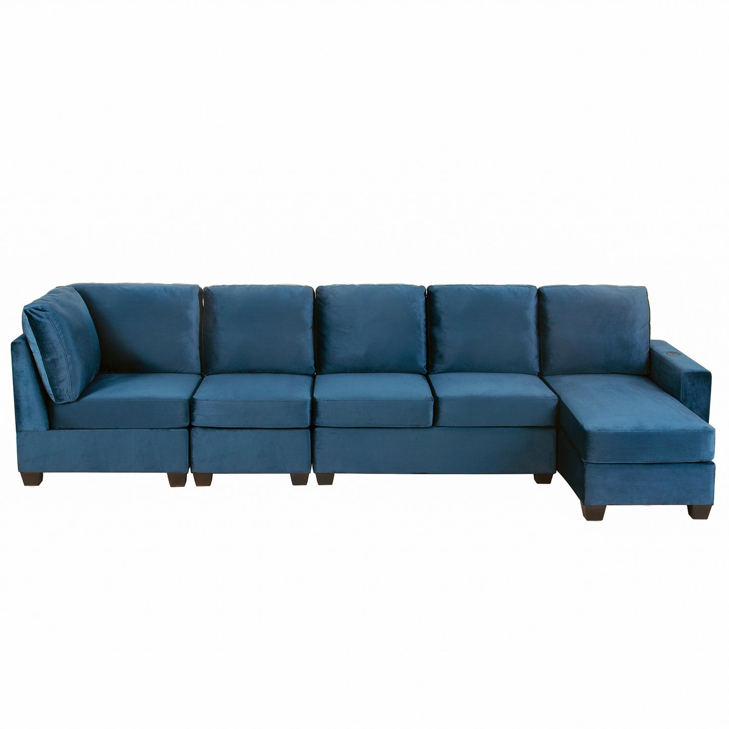 6-Piece Modular Velvet Sectional Sofa with USB Charging Ports – Navy Blue