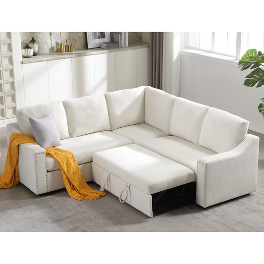 L-shaped sofa with pull-out sofa bed