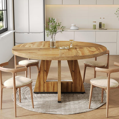 47" Round Wooden Dining Table with Pedestal Base Seats 4–6