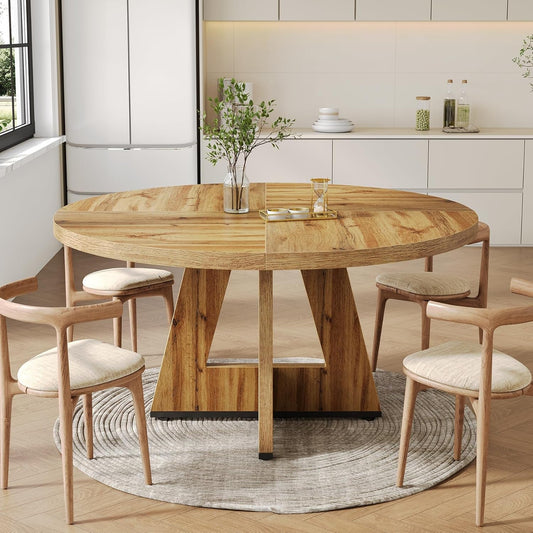 47" Round Wooden Dining Table with Pedestal Base Seats 4–6
