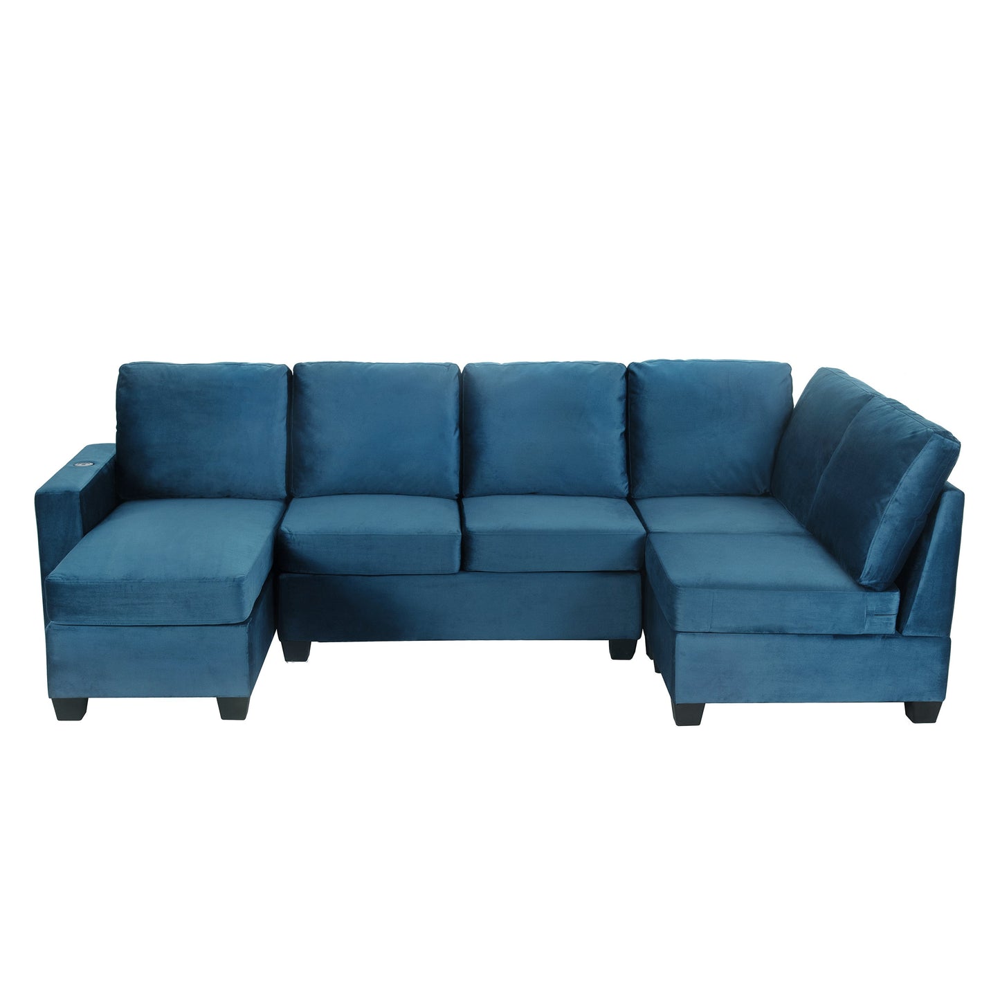 6-Piece Modular Velvet Sectional Sofa with USB Charging Ports – Navy Blue