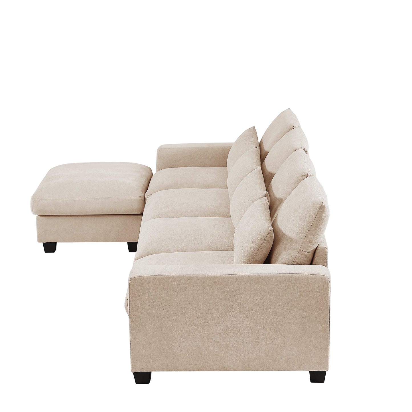Beige L-Shaped Linen Sectional Sofa