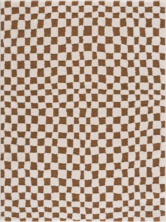 Lajos Brown Checkered Shag Rug