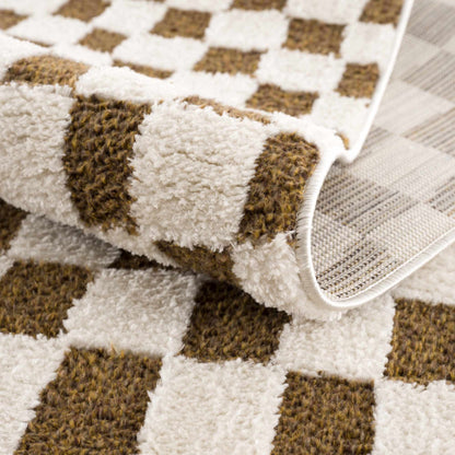 Lajos Brown Checkered Shag Rug