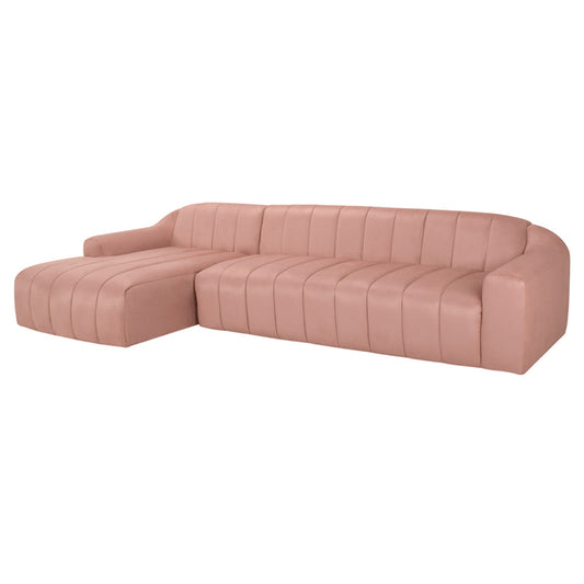 Coraline Modern Channeled Sectional Sofa – Petal Microsuede, 120” Wide, Low-Profile