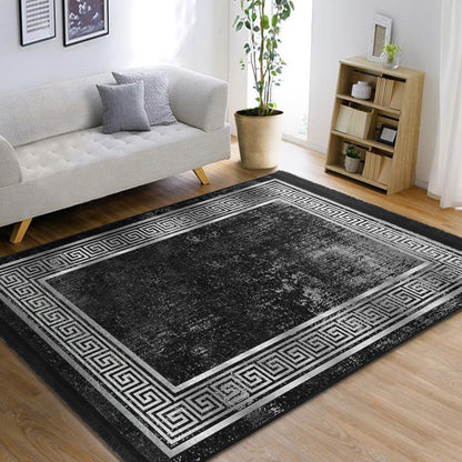 Geometric Design Black Vintage Washable Area Rug | Homeezone