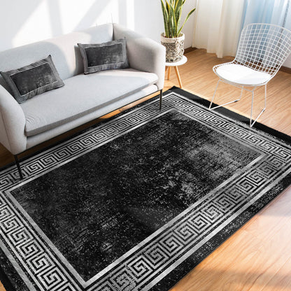 Geometric Design Black Vintage Washable Area Rug | Homeezone