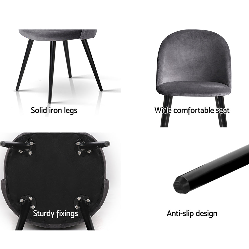 Velvet Dining Chairs – Set of 2  Dark Grey