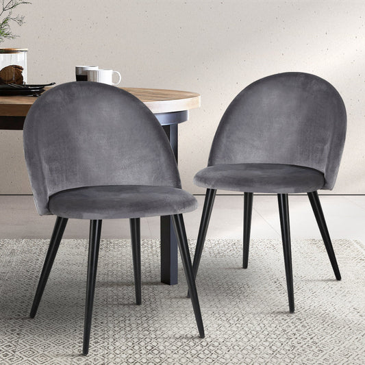 Velvet Dining Chairs – Set of 2  Dark Grey