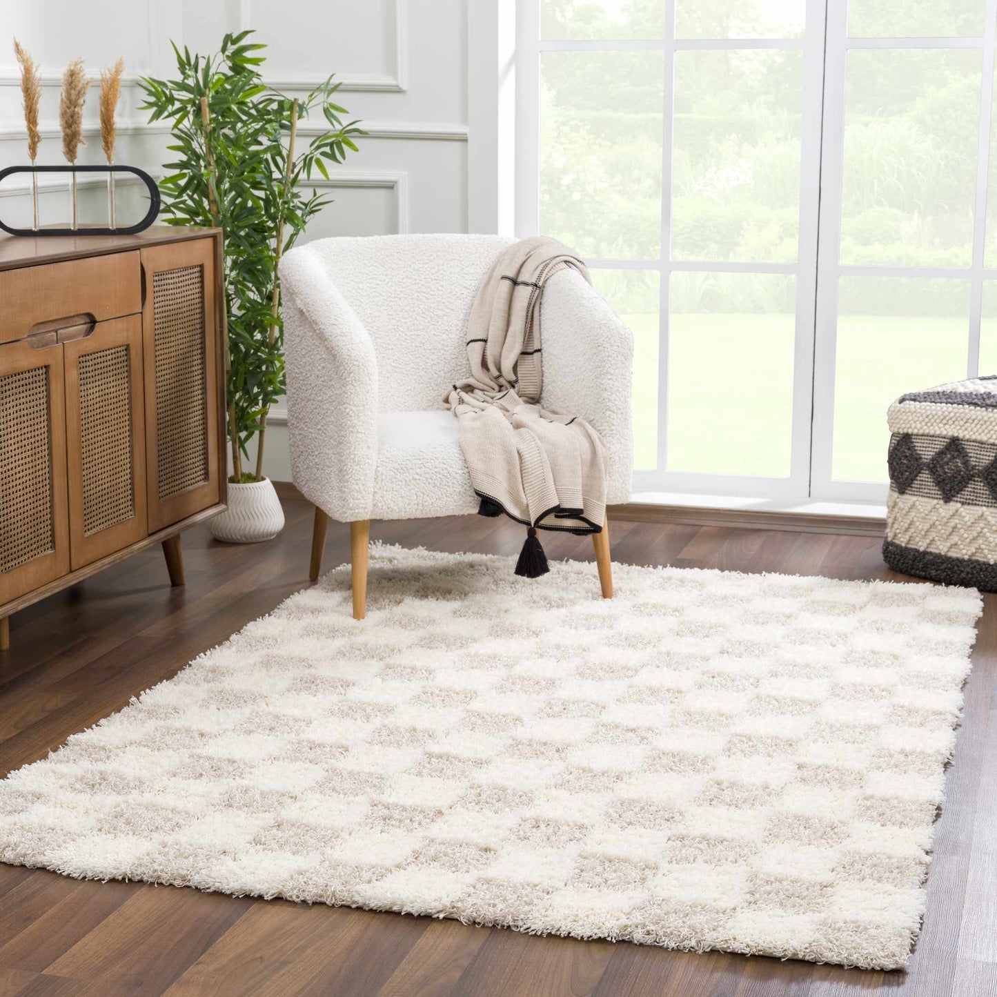 Atira Light Brown Checkered Rug